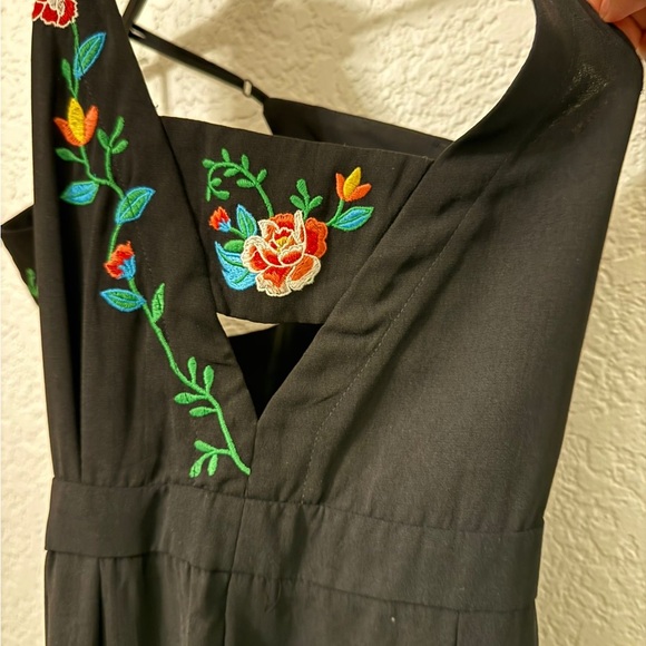 Jealous Tomato Black Jumpsuit with Colorful Floral Embroidery - Picture 2 of 5